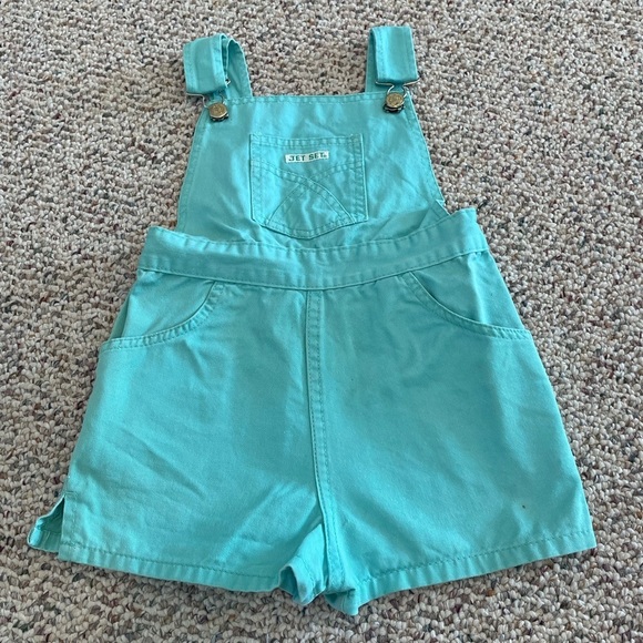 Vtg Jet Set Green Overall Shorts - Picture 1 of 9